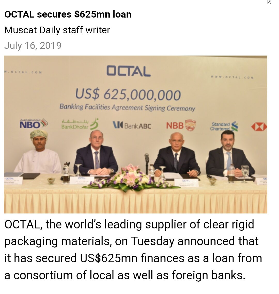 OIC_OM's tweet image. Good investments speak for themselves!

We are thrilled by the overwhelming interest from local and international banks to finance #Octal (one of our key investments) to grow faster