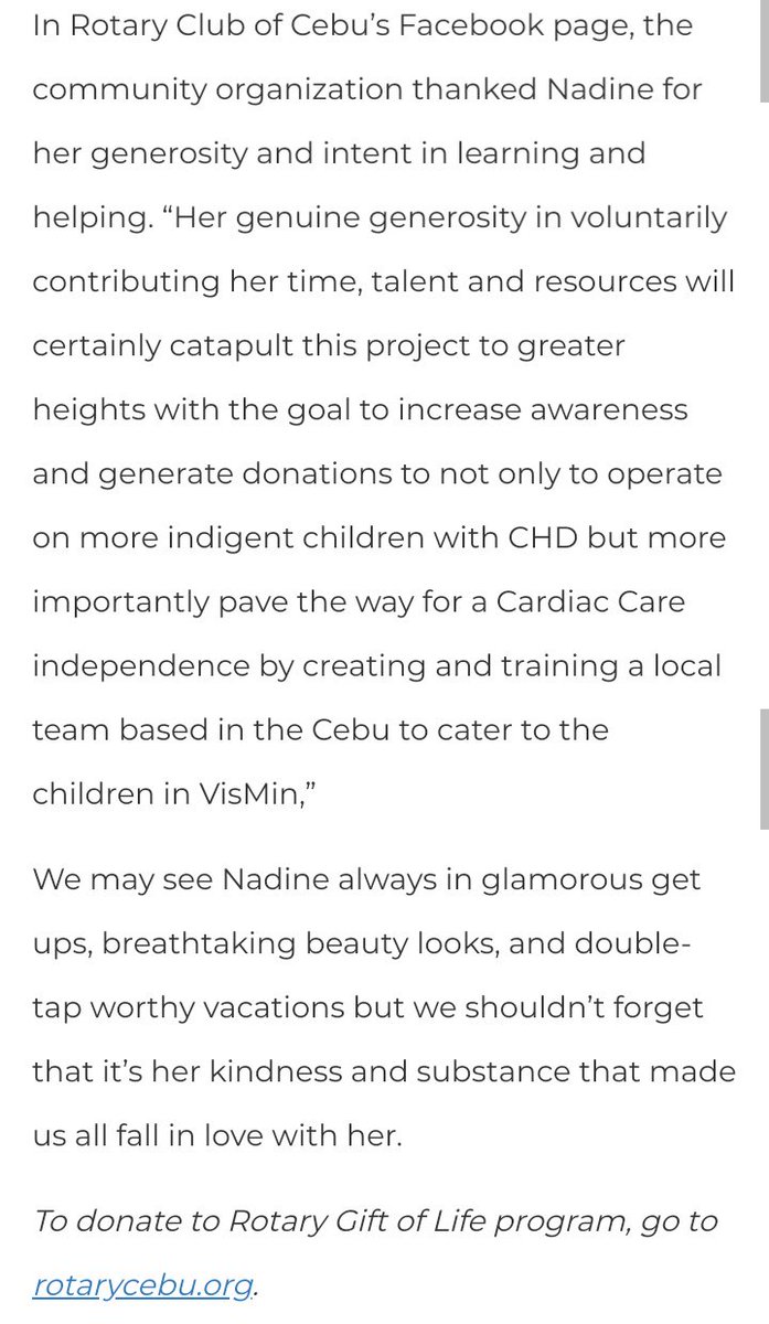 Nadine is also now the ambassador of Gift of Life that helps children who are suffering from Congenital Heart Disease. This has raised awareness to the public and has helped raise funds to help the kids from Cebu.   #21ArawBagoUmINDAK