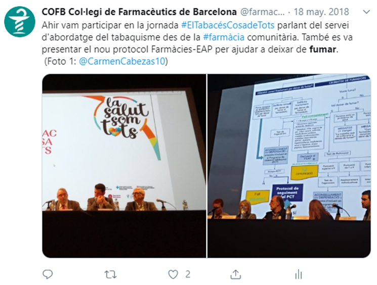 farmaceuticsbcn's tweet photo. 👏👏👏
Desde @farmaceuticsbcn implicados activamente en el avance en el control del tabaco 🚭 desde las farmacias. https://t.co/GKqChm3Mf1