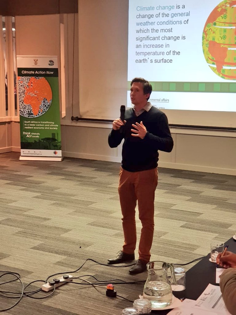 environmentza's tweet photo. The Department's Mr Kent Buchanan explains the purpose of the #ClimateChangeSeminar and how there is a need to increase #climatechange awareness by making #climatechange information relatable has quantified. #ClimateChangeIsReal #My2050 https://t.co/40zMzYjG3G