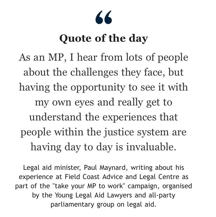 V cool to see @PaulMaynardUK quoted in The Brief about the impact of taking part in @YLALawyers & @APPGLegalAid’s #TakeyourMPtowork campaign. Seeing is believing! #LegalAidFrontline