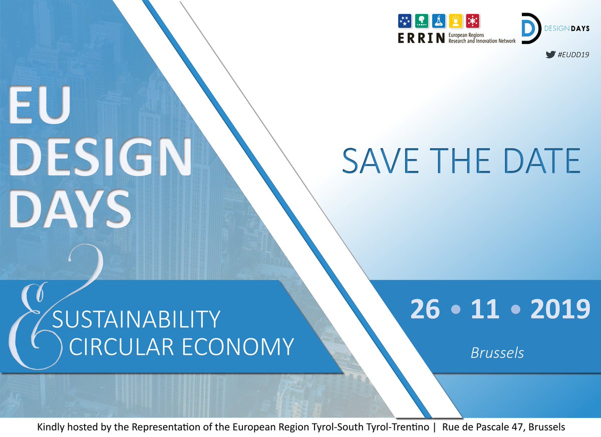 📢 Are you ready to share your experiences on #sustainable design, #circular economy and #creativity? Take the next step and SAVE THE DATE of the EU Design Days 2019! 🗓️👉 Join us in Brussels on 26 November! Stay tuned for more information #EUDD19