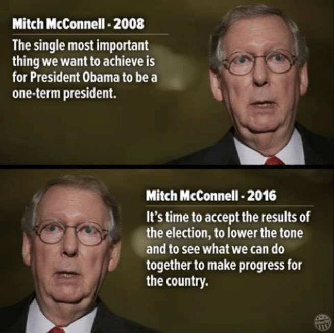 3) Mitch McConnell (R-KY): "The single most important thing we want to achieve is for President Obama to be a one-term president." https://www.washingtonpost.com/blogs/fact-checker/post/when-did-mcconnell-say-he-wanted-to-make-obama-a-one-term-president/2012/09/24/79fd5cd8-0696-11e2-afff-d6c7f20a83bf_blog.html