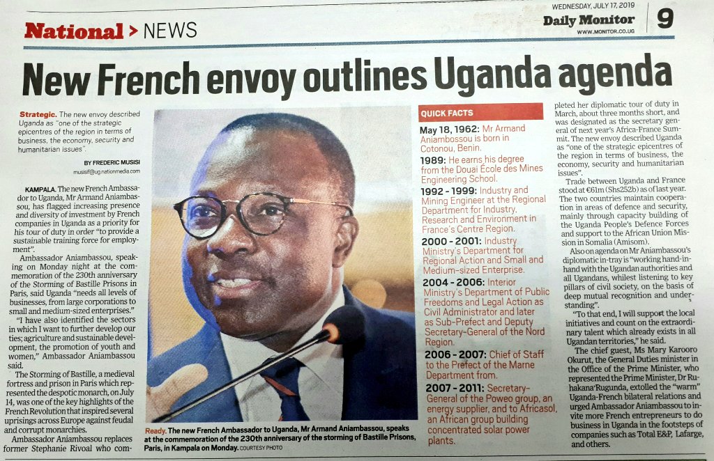 I look forward to further strengthen our bilateral cooperation, guided by @EmmanuelMacron Ouagadougou speech that presents a new foreign policy on Africa based on #harmoniouspartnership #respect #equality #reciprocity #jointfocus. 🇫🇷🇺🇬 @francediplo_EN @CPAfrique