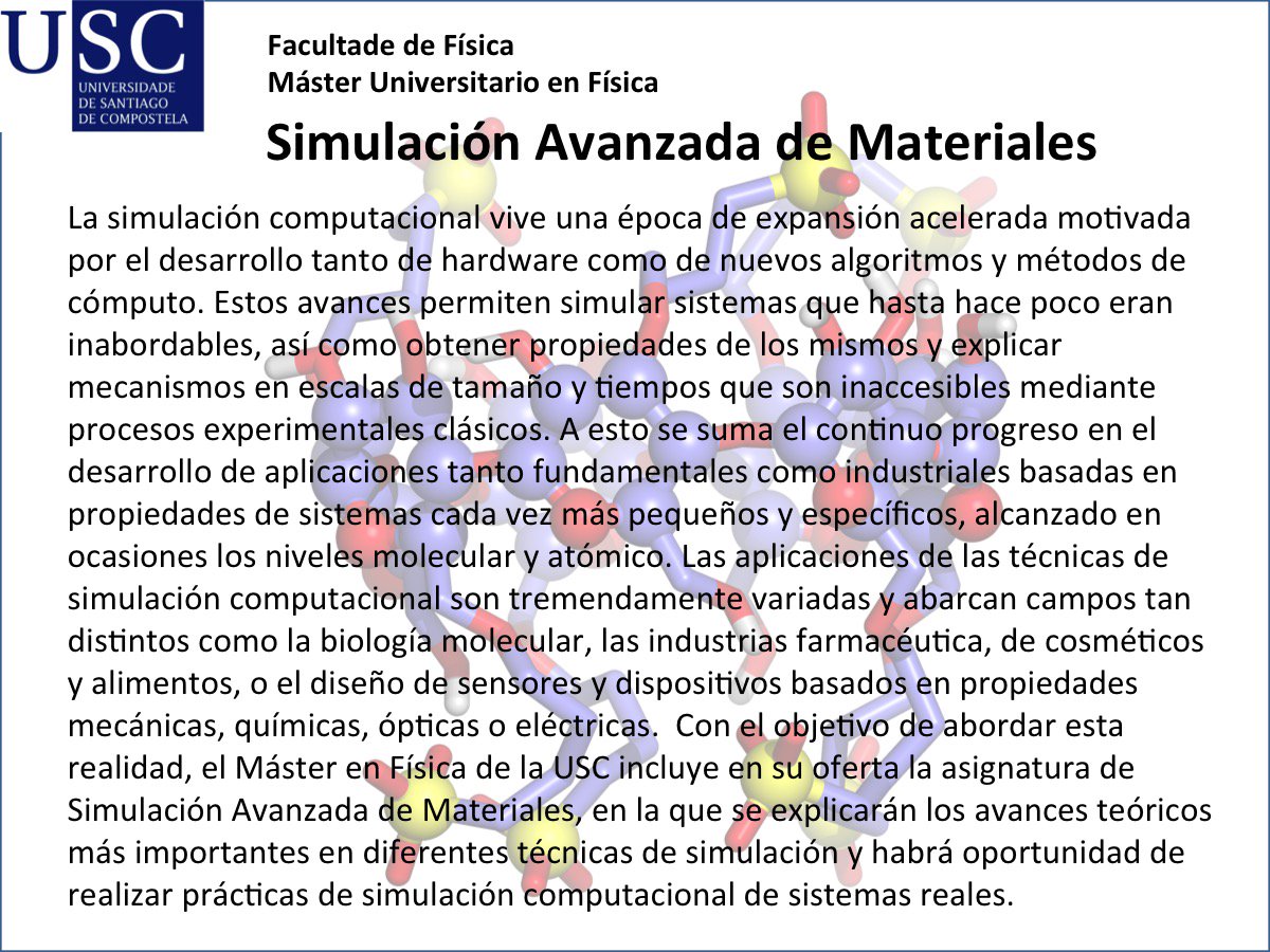 Oferta docente do #MasterenFísica para o curso 2019-2020. Nova materia: Simulación Avanzada de Materiais
usc.es/gl/centros/fis…
usc.es/gl/centros/fis…