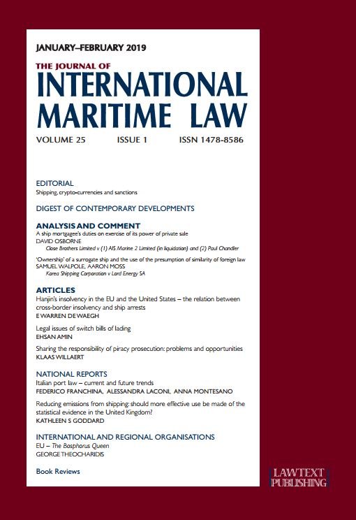 LawtextPub's tweet photo. Journal of Int Maritime Law – Vol 25.1
Read Kathleen Goddard – Reducing Emissions from Shipping: Should more effective us be made of the statistical evidence in the UK
#JIML #marineemissions #MARPOL #shippollution #maritimelaw @unisouthampton #environmentallaw #environment https://t.co/8iDy1EUaer