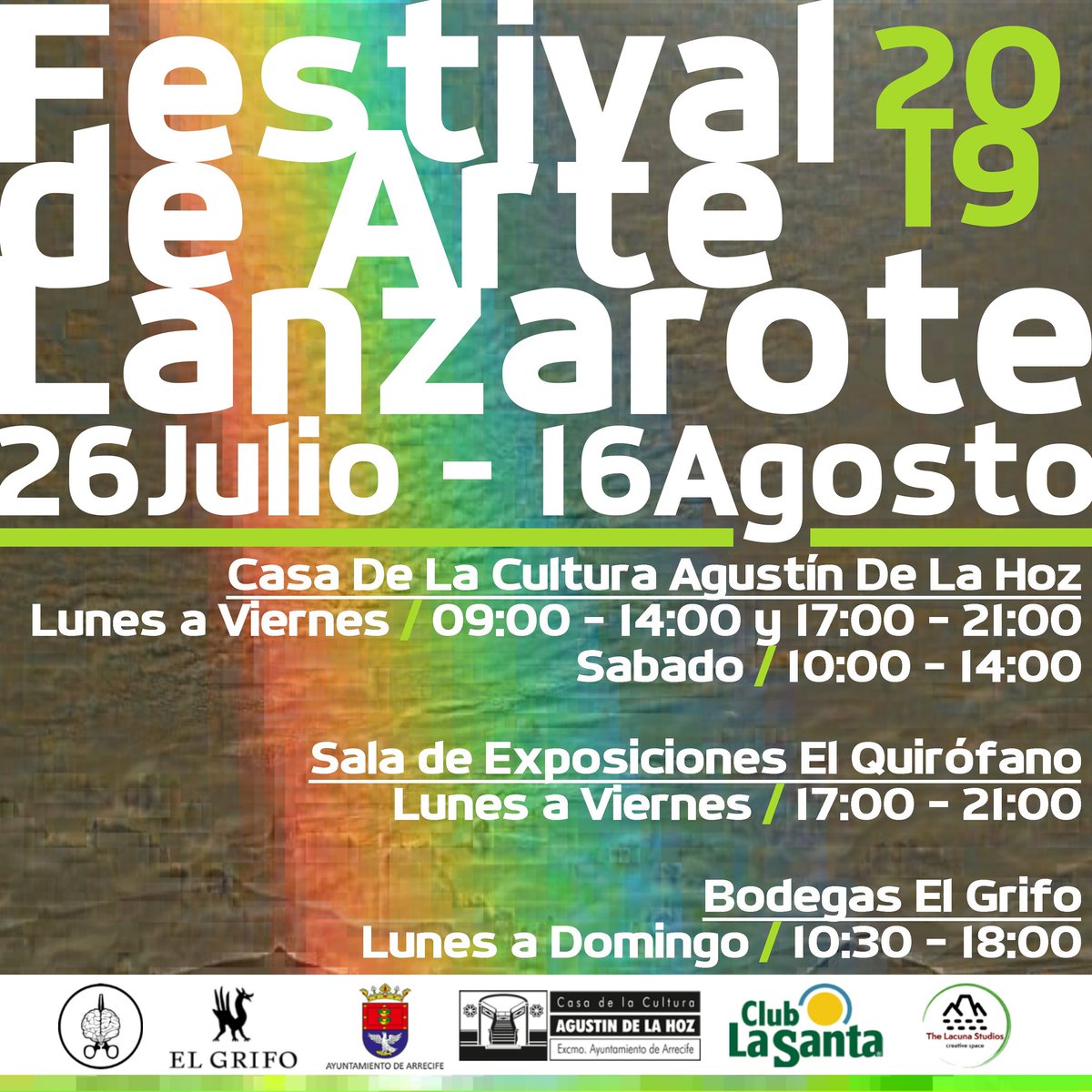 3 semanas
3 salas de exposiciones
13 eventos
150+ artistas
50+ países
160+ obras físicas
83 obras digitales ¡Este festival se perfila para ser muy divertido!

#festivaldearte #festivaldeartelanzarote #lanzarote #arrecife #Canarias #islascanarias #arte #exhibicióndearte