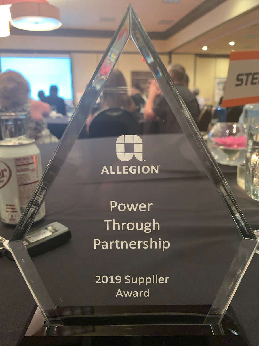 Thrilled to be recognized by <a href="/AllegionUS/">Allegion US</a> and to receive the "Power Through Partnership" award at their Supplier Conference. It's a full Team effort and Partnering approach day in and day out. Congratulations to every Jireh Team Member and thanks Allegion!