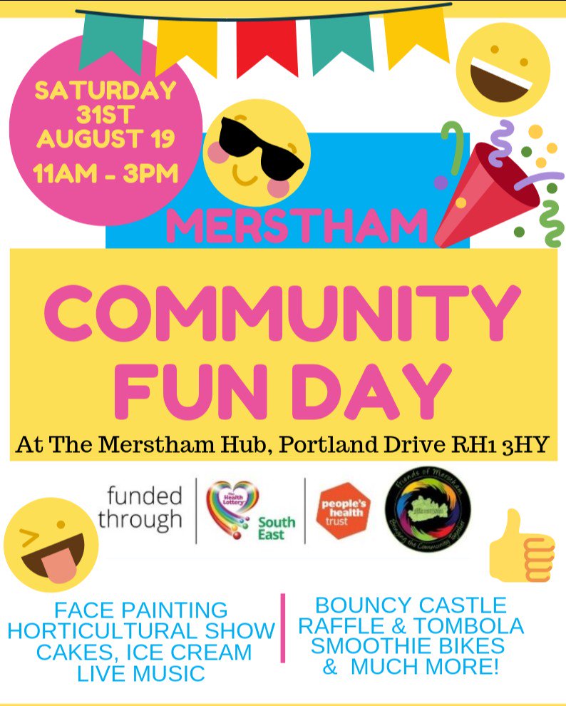 Put the date in your diary. Community Fun Day on 31st August <a href="/MersthamHub/">Merstham Hub-MCFT</a>. Look out for more information closer to the time!