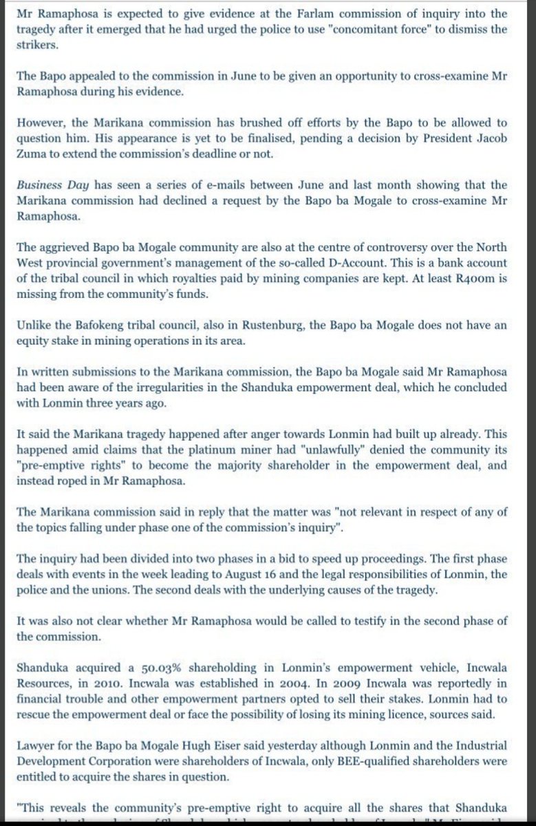 Why  #MiningCharter is important:"Lonmin & President Cyril Ramaphosa denied Bapo ba Mogale community their pre-emptive right to acquire shares in Lonmin empowerment vehicle" #WakeUpBlackChild #FightForMiningCharter #FightForRET #SONA2020