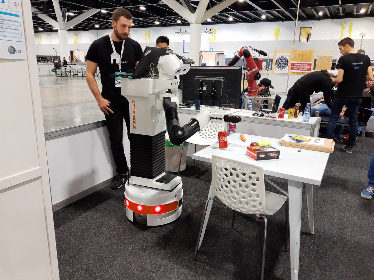 PALRobotics's tweet image. “#TIAGoRobot supported us heavily in #mobilemanipulation tasks. That’s due to its good controller implementation and hardware design. We can&apos;t think of a better mobile manipulation robot at this time&quot; Wow, thanks for that, Team Homer, #RoboCup2019 winners! buff.ly/2lrp9Ie