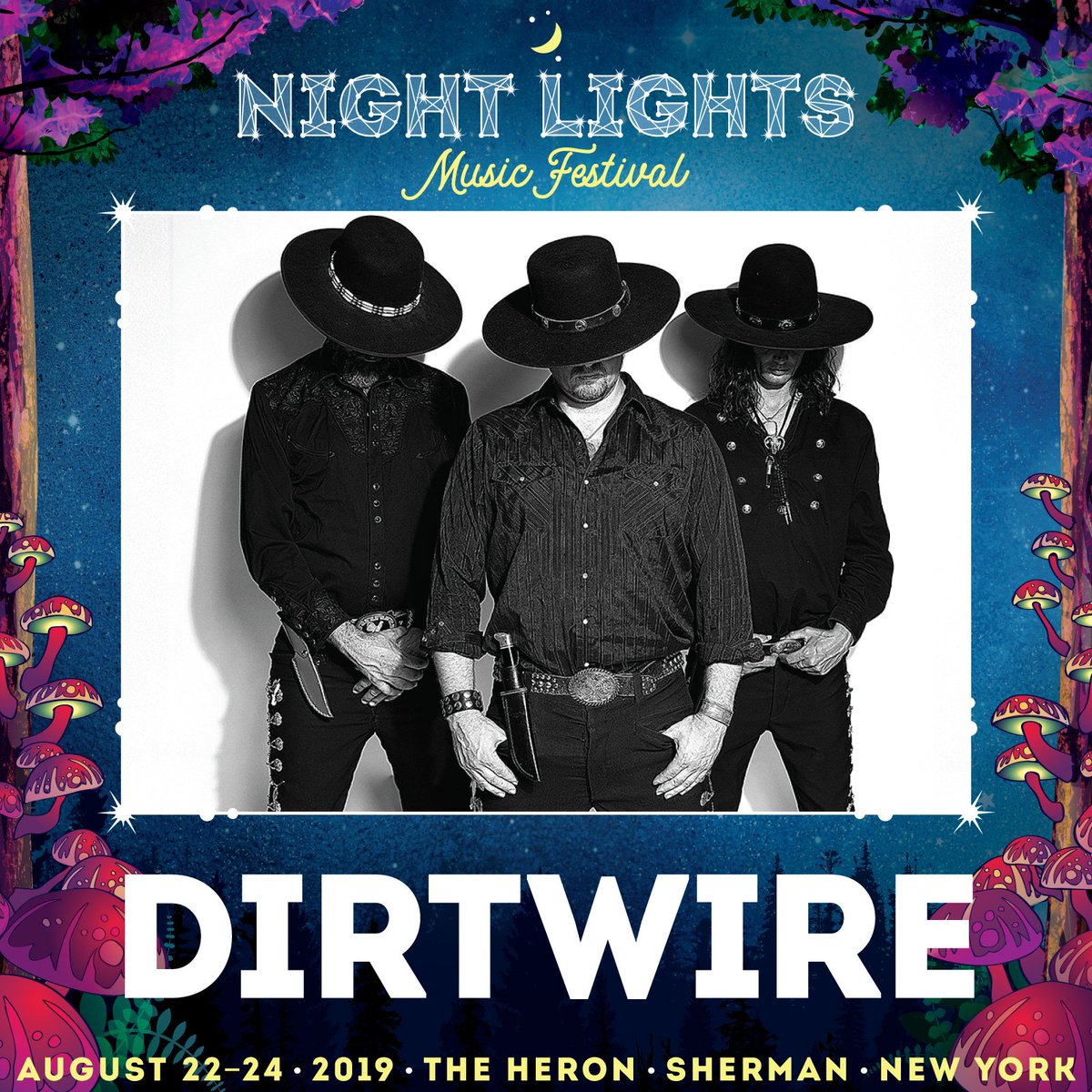 We can't wait to get lost in the woods to the sound of Swamptronica.  Night Lights 2019 is pleased to WELCOME HOME <a href="/dirtwire/">Dirtwire</a>  

For more information on Dirtwire, tickets and FAQ visit bit.ly/NLMF2019Tix. 

#nightlights2019 #nlmf19 #welcomehome #teamshweezy #dirtwire