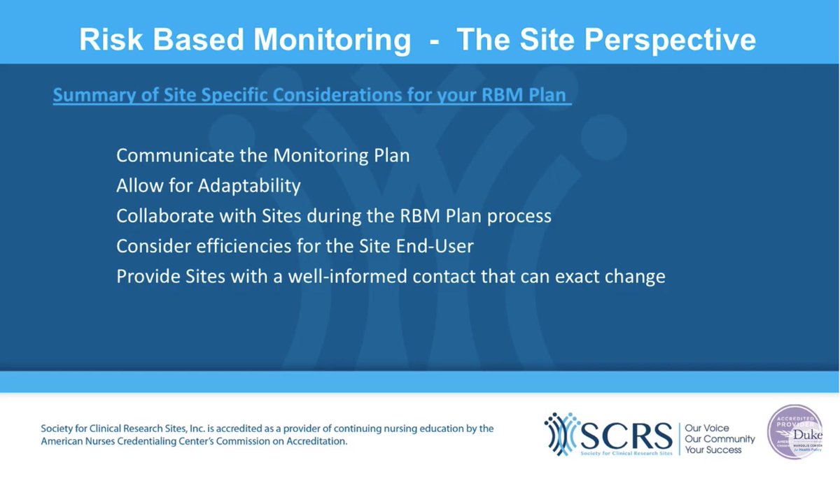 ACROhealth's tweet image. Michele Cameron of @MySCRS discusses the need to balance cost and quality while implementing change management techniques, especially for sites: “The site perspective is that we are on the front lines of #data collection so change impacts us.” #ImplementRBM
