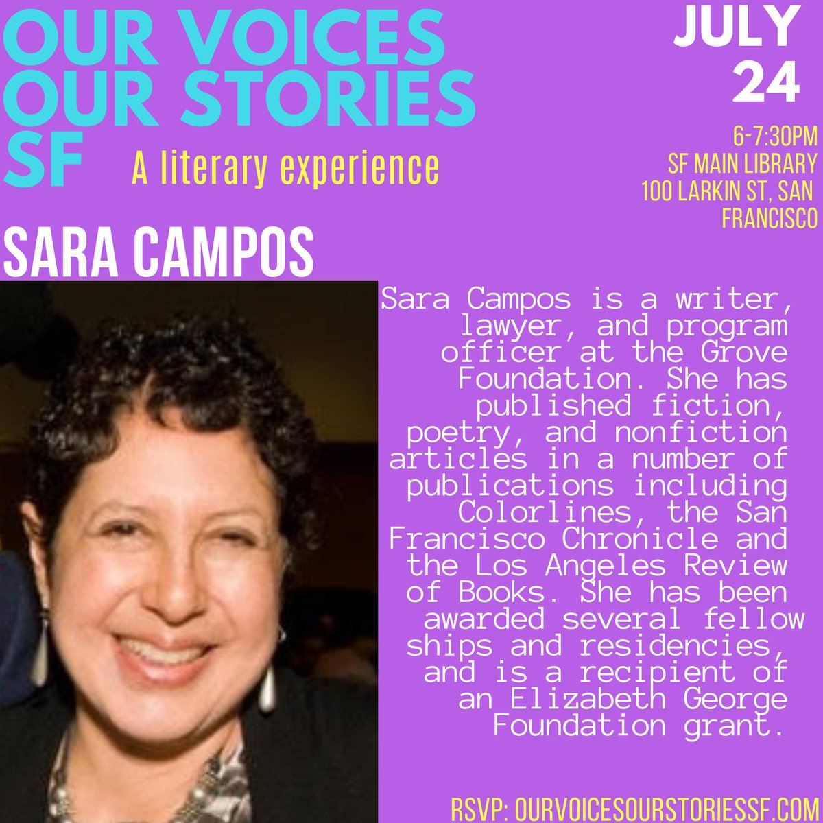 OVOSsf's tweet photo. HEAVY HITTERS: Meet the LIT #womenwritersofcolor who'll be reading their work & talking with host @randomlisasf July 24th at @SFPublicLibrary: #mayasisneros@saracampos@vanessa_hua & @BlancaWrites! Meet us there at 6pm; FREE with RSVP to https://t.co/nWf7BgmefA. https://t.co/lJmkPglYxo