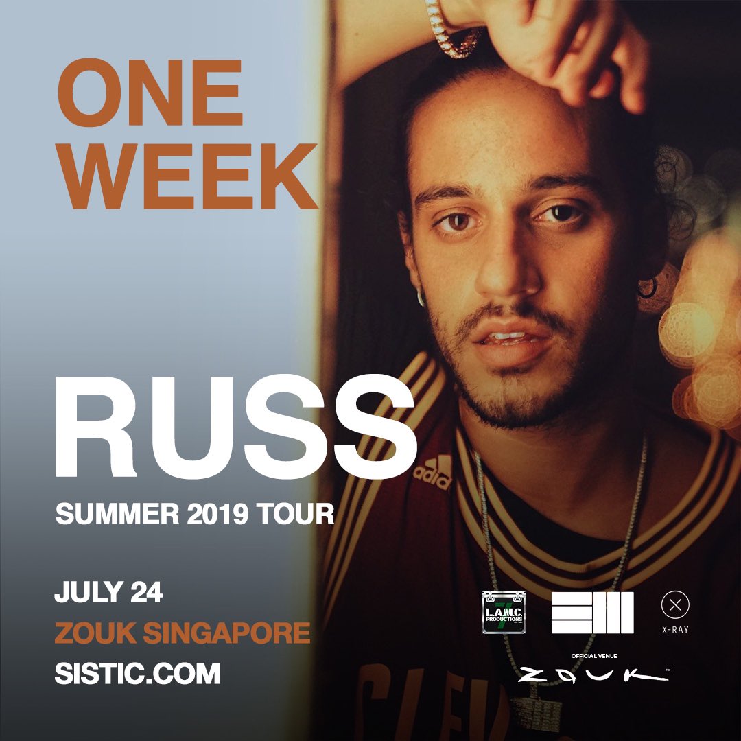 lamcpresents's tweet photo. ONE MORE WEEK and we'll be seeing @russdiemon perform his π₯π₯π₯ hits in Singapore! Drop your dream setlist below! π
π 7.24.19
π@zouksingapore
π« @sisticsingapore
#russ #russdiemon #Summer2019Tour #russtour
#russfans https://t.co/qBXagnXmDQ