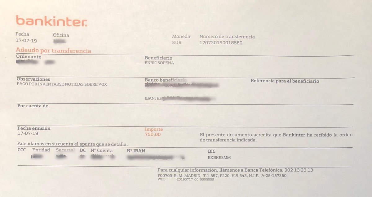 ivanedlm's tweet photo. Problemas para Enric Sopena, el que fuera delegado del PSOE en medios de comunicación y hoy dueño de @El_Plural: recibe dinero por inventarse noticias sobre Vox. Lo prueba este extracto bancario https://t.co/YZwHQjRTbX