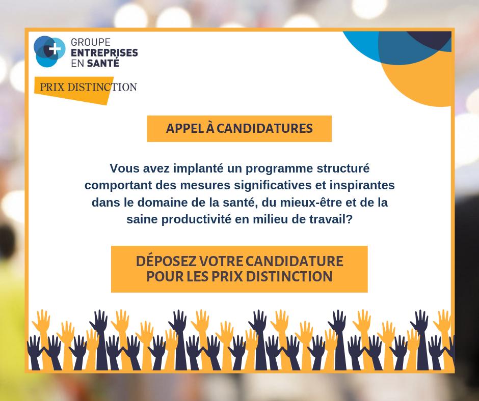 🗣️ Vous vous souciez de la santé et du mieux-être de votre personnel? Vous avez mis en place des initiatives favorables à la santé et au mieux-être de vos employés?
➡️ Déposez  dès maintenant votre candidature pour la 11e édition des Prix Distinction: buff.ly/2lgzbvE