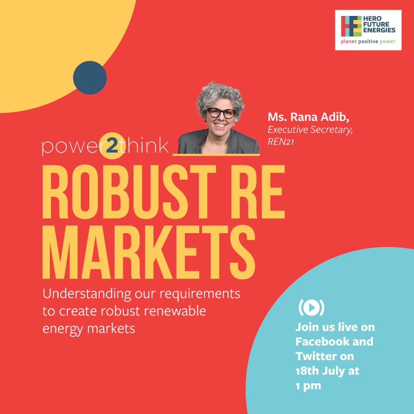 .<a href="/RanaAdibX/">Rana Adib</a>, Executive Secretary, <a href="/REN21/">REN21 - Renewables Now</a> will be joining <a href="/Kanikachawla8/">Kanika Chawla</a> tomorrow at 1 pm for our #Power2Think session. Join us live on #Facebook and #Twitter for her insights on the necessity and right approach to create robust #renewableenergy markets.