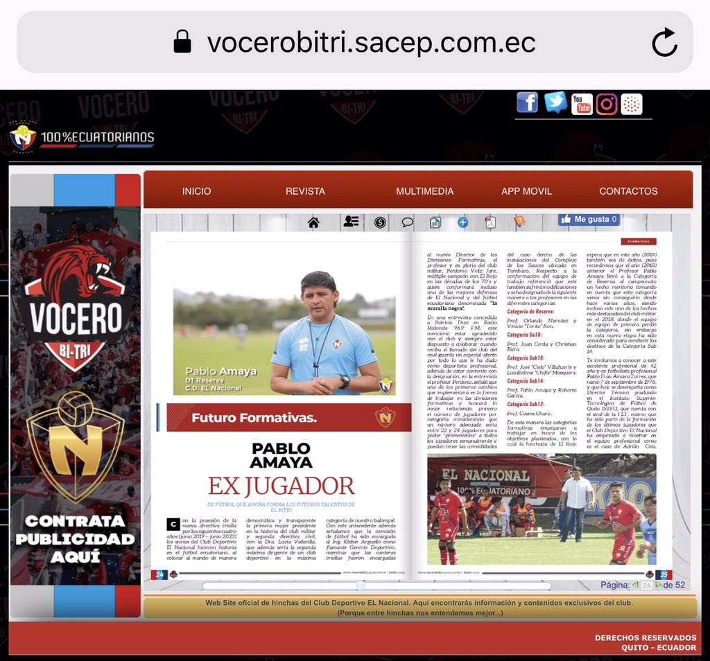 Vocero_Bitri's tweet photo. 📕#Edicion30 | Conoces a #PabloAmaya, acá te presentamos un perfil extraordinario con sus incios como jugador junto a su carrera profesional y porque luego decidió forjar futuros talentos del fútbol‼️
📲Conócelo a fondo PINCHANDO AQUÍ https://t.co/SxLAYsN57u
#ElNacionalUnaPasion https://t.co/JHr31NyuQS