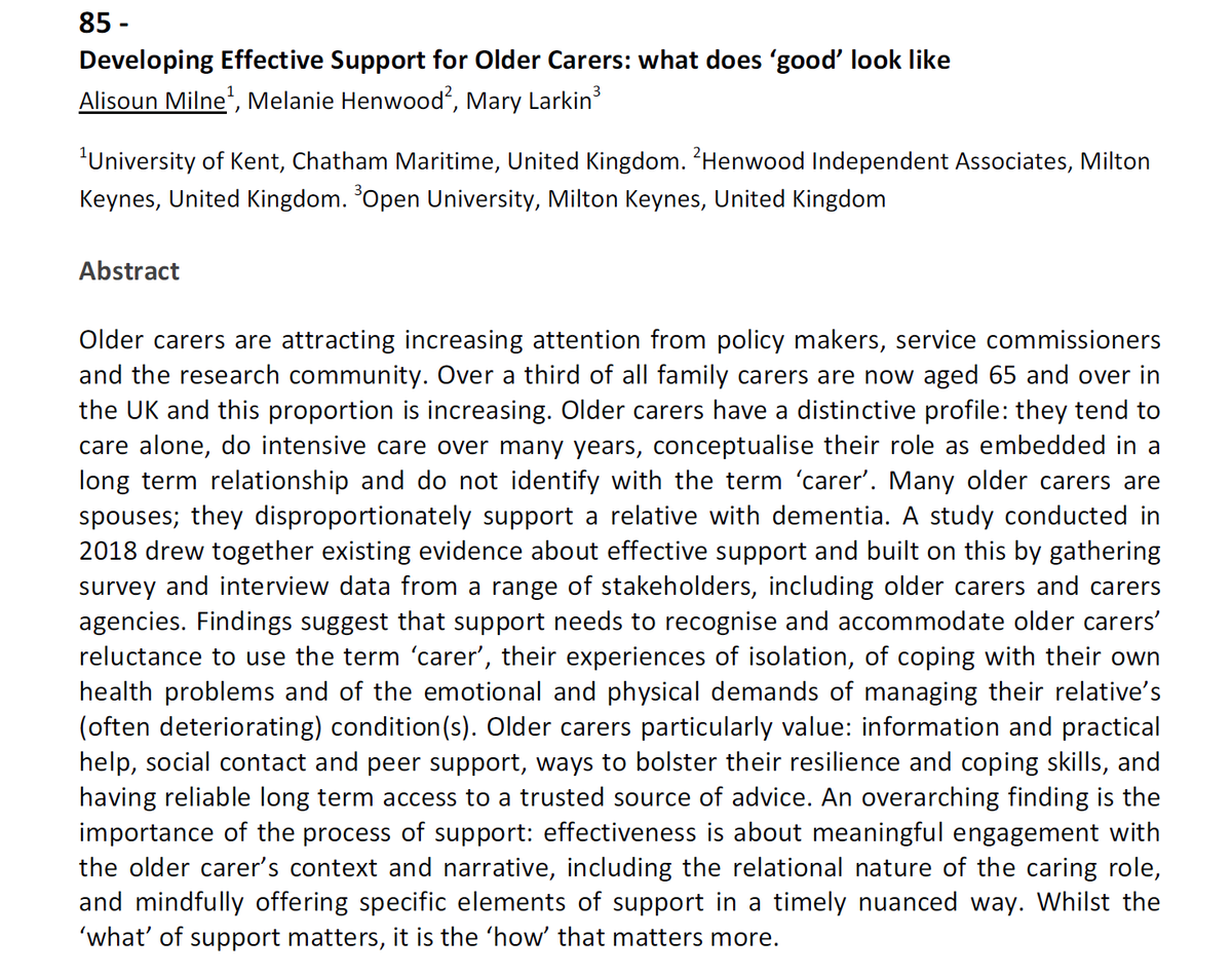 "Whilst the ‘what’ of support matters, it is the ‘how’ that matters more." Message from #bsg19 presentation on older carers by <a href="/Alisounjm/">Alisoun Milne</a>, <a href="/MelanieHenwood/">Melanie Henwood (also on Bluesky melanie-henwood)</a> &amp; <a href="/carers_research/">Mary Larkin</a>