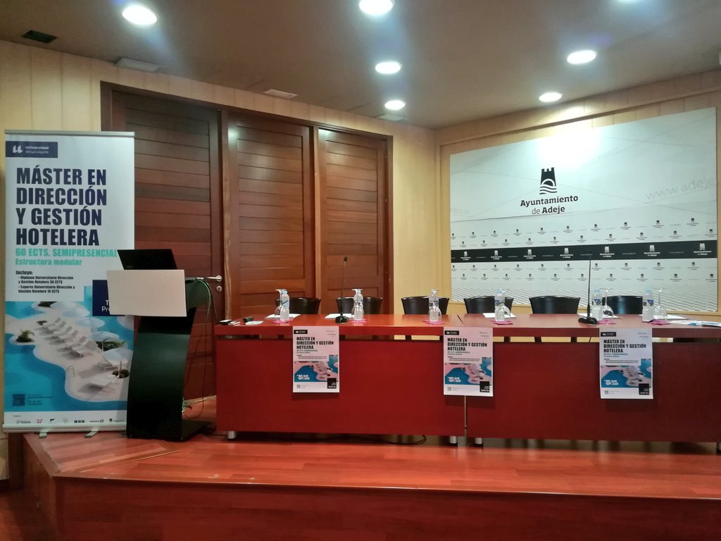 Ashotel's tweet photo. Todo listo en el Centro de Desarrollo Turístico Costa Adeje #CDTCA para la presentación del Máster en Dirección Hotelera de la @ULL, título propio en el que colabora #Ashotel y las empresas hoteleras @gfhoteles @SpringTenerife #Dreamplace #GrupoGolfResort y @adeje https://t.co/vbAJwqCbnW