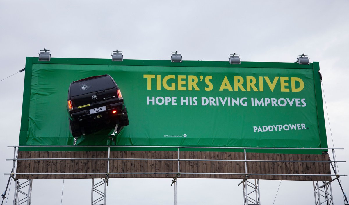 Paddy Power (@paddypower) on Twitter photo 2019-07-17 11:34:19 Weve marked the arrival of Tiger Woods to Ireland for #TheOpen in Portrush with a reminder of how far he’s come, 10 years on from the worst drive of his life. Weve marked the arrival of Tiger Woods to Ireland for #TheOpen in Portrush with a reminder of how far he’s come, 10 years on from the worst drive of his life.
