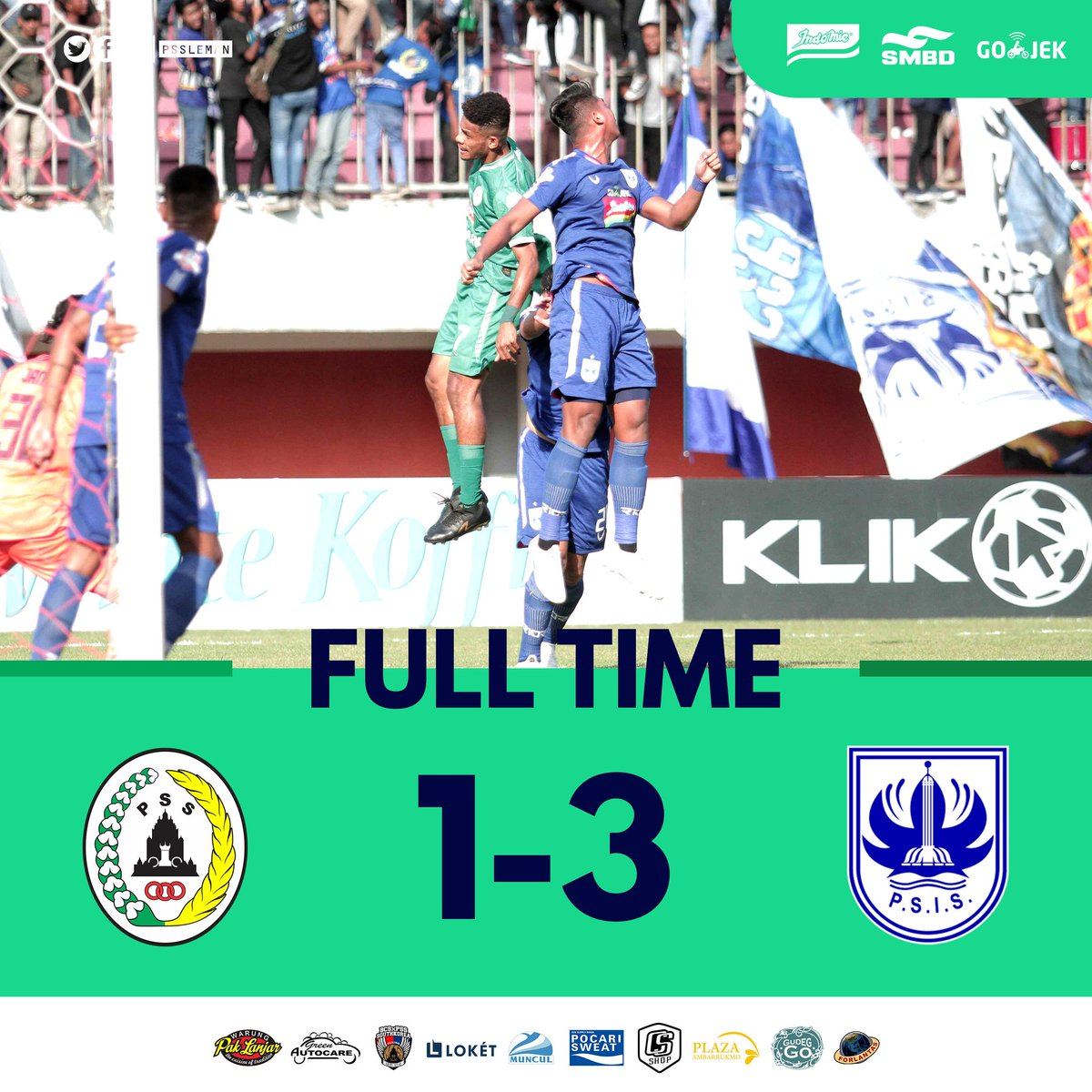 PSSleman's tweet photo. FT: PSS 1-3 PSIS

Maaf untuk hasil buruk yang diraih di kandang sore hari ini. 🙏
Bangkit dan berbenah, Man! 
Jalan masih panjang!

#PSSleman #COSE #ShopeeLiga1 #PSSday https://t.co/fRw80Zbs7s