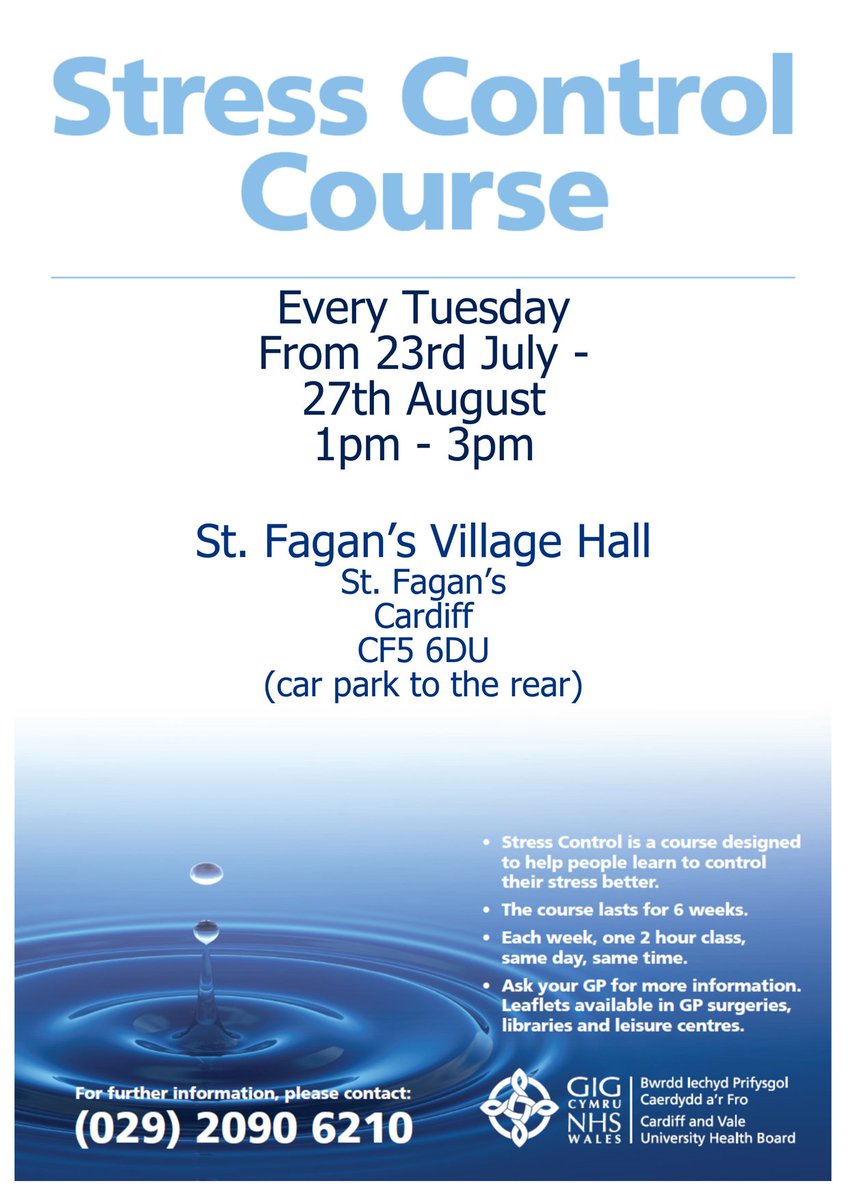 A number of FREE mental health course - Stress Control - are available - please see posters.
You can also go to - stepiau.org/open-access-co… - for further information.