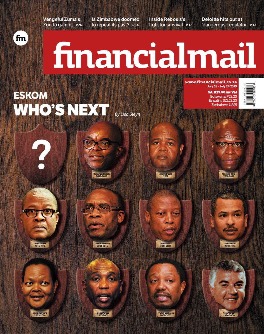 FinancialMail's tweet photo. In this week's issue of @FinancialMail: Eskom: Who has what it takes to do SA’s worst job? | Vengeful Zuma’s Zondo gambit | Is Zimbabwe doomed to repeat its past? | CCMA faces R80m claim
Read this and more, get your copy in stores tomorrow! https://t.co/hkD95pRpYL