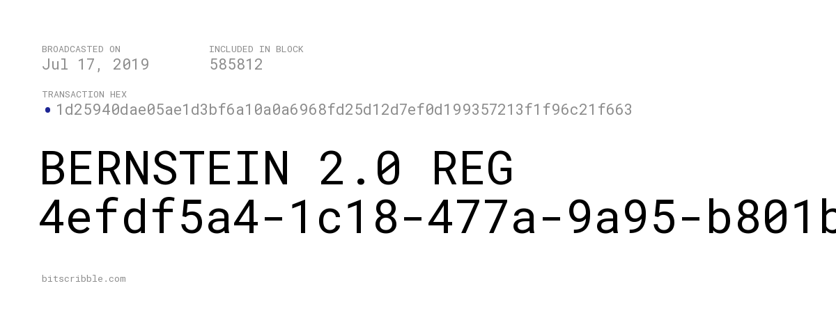 bitscribble_btc's tweet photo. BERNSTEIN 2.0 REG 4efdf5a4-1c18-477a-9a95-b801b7425704 

— Jul 17, 2019

https://t.co/vhgCZVxOFz https://t.co/wWgzDM9CSD