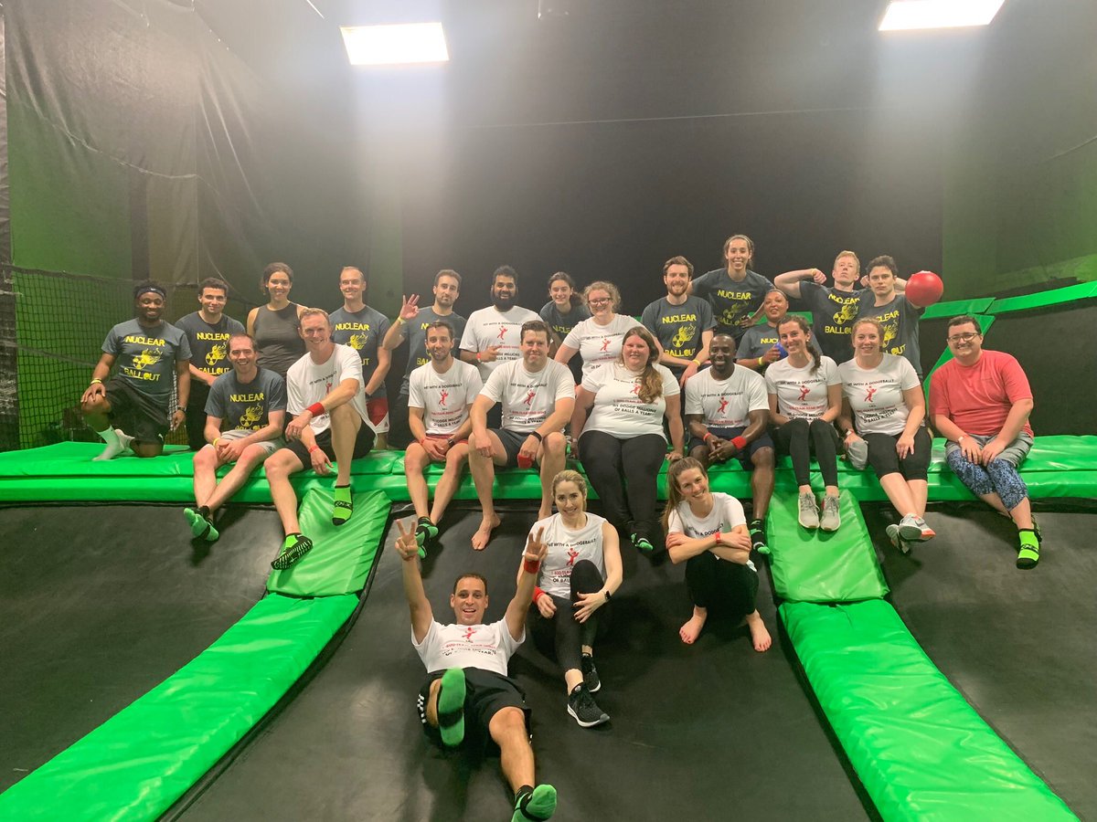 Teams Rene and Emily square off at Skadden Boston's annual trampoline dodgeball match! #SkaddenSummer