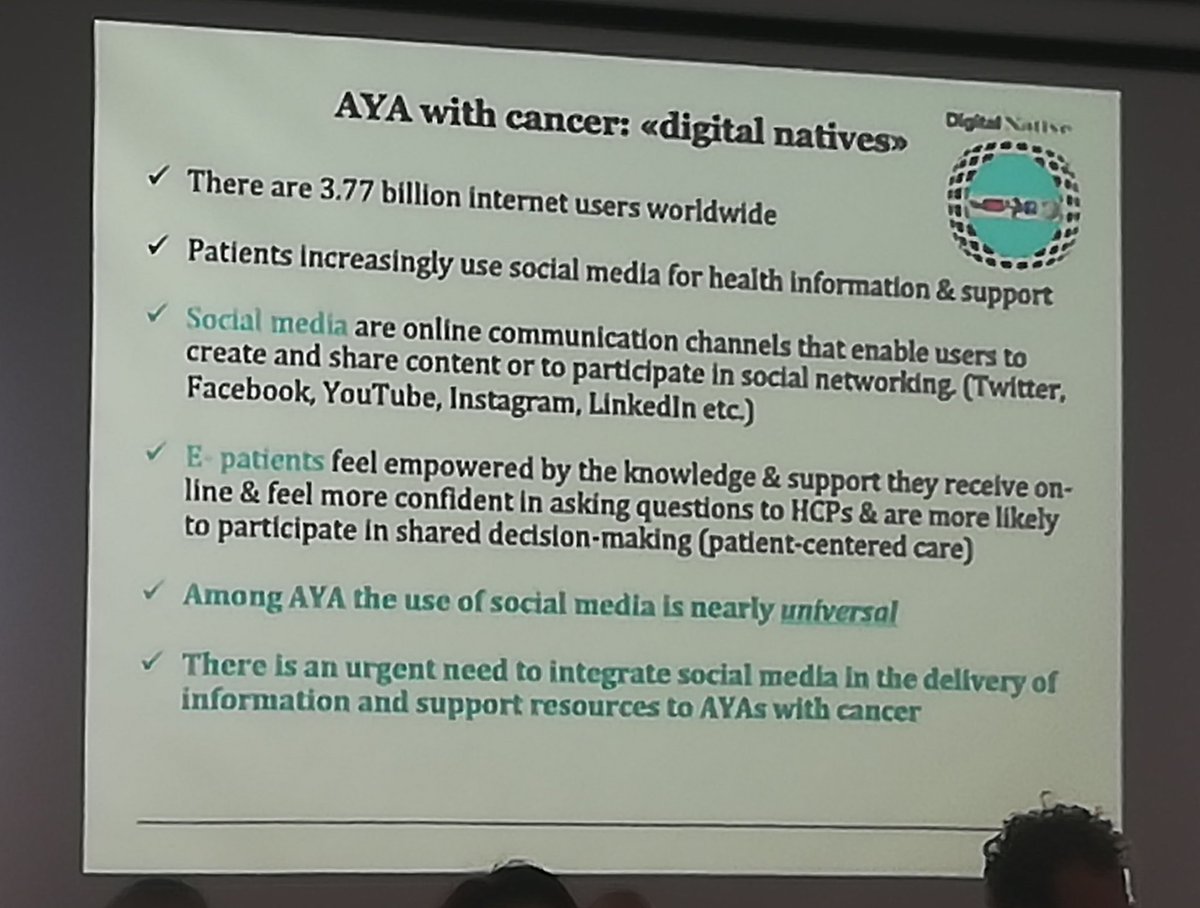 AYA patients are e-patient so we have to consider it into our practices. Social media are not a danger and can be a good way for information #YCESummit #YouthChangingEurope