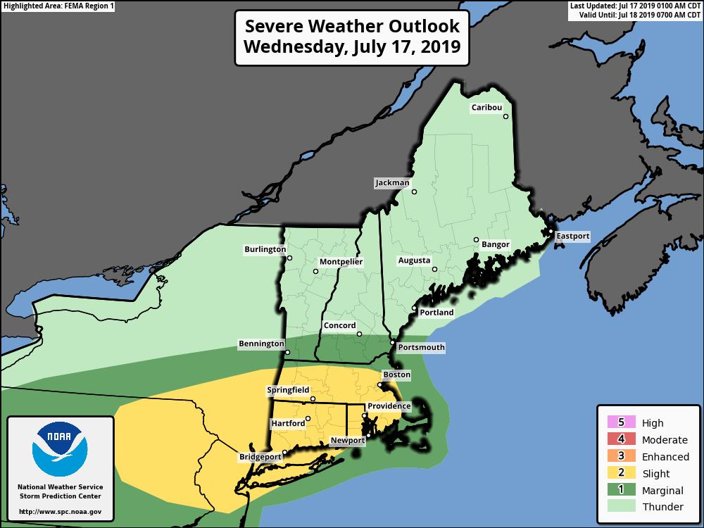 NWSBoston's tweet image. [This Afternoon Into Thu]  Scattered showers and thunderstorms will develop this afternoon.  A few of the storms may become strong to severe and produce isolated/localized wind damage this afternoon and evening. Localized flooding is a concern later today continuing into Thu.
