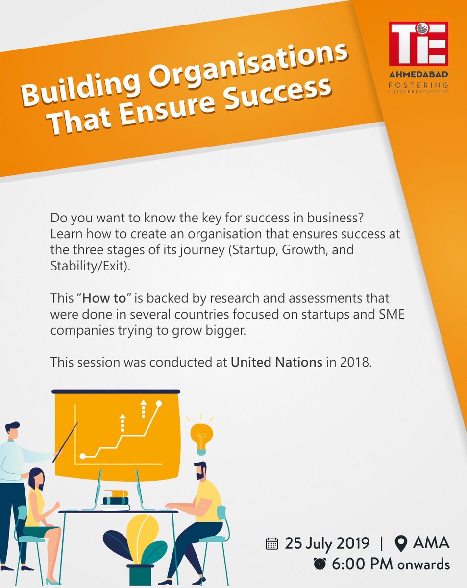Do you want to know the key for success in business? Learn how to create an organisation that ensures success at the three stages of its journey. This session was conducted at United Nations in 2018. Register here - hub.tie.org/e/building-org… #TiEAhm