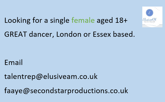 ElusiveAM's tweet photo. Casting Call:
single female aged 18+ 💃💃💃
*GREAT dancer,
*London or Essex based
DM Open or Email Now!!!
#Casting #CastingCall #Dancers #Dance #DanceUK #BeOnTV #London #Essex #talentrep #getrepresented #newtvshow #tvshow https://t.co/HWULOEEW3e