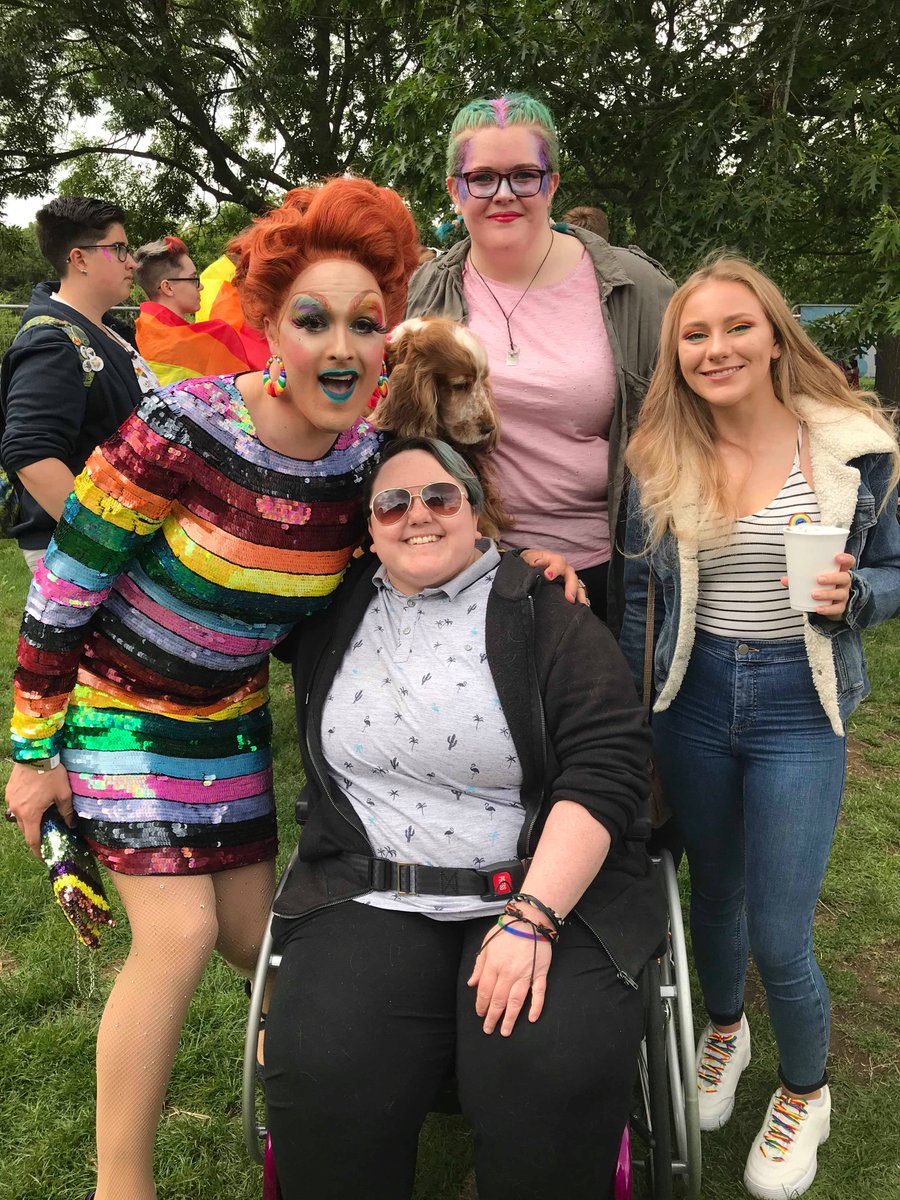 WrittleSU's tweet photo. Throwback to the Essex Pride last month, some members of our LGBTQIA+ Society had a lot of fun! Ted, the handsome doggo, won 1st place “waggiest tail”, 2nd place “prettiest bitch” 🎉🏳️‍🌈🏳️‍🌈 #pride #loveislove https://t.co/YqX78ChAZW