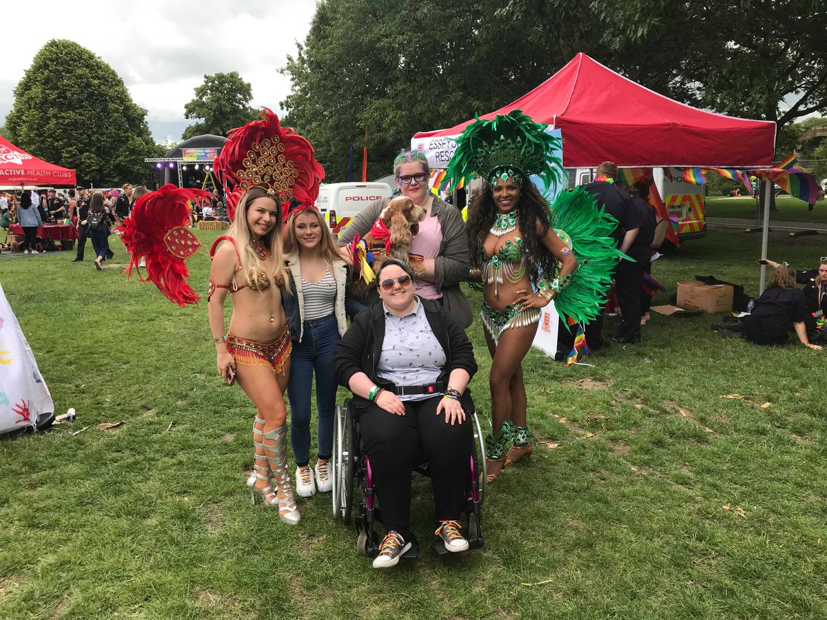 WrittleSU's tweet photo. Throwback to the Essex Pride last month, some members of our LGBTQIA+ Society had a lot of fun! Ted, the handsome doggo, won 1st place “waggiest tail”, 2nd place “prettiest bitch” 🎉🏳️‍🌈🏳️‍🌈 #pride #loveislove https://t.co/YqX78ChAZW