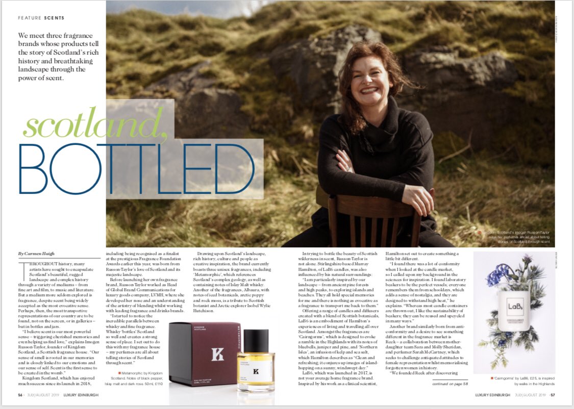 Delighted to be in The Herald Luxury Magazine - Scotland Bottled in Perfume by Kingdom Scotland. Thankyou <a href="/heraldscotland/">The Herald</a> so lovely to talk to you