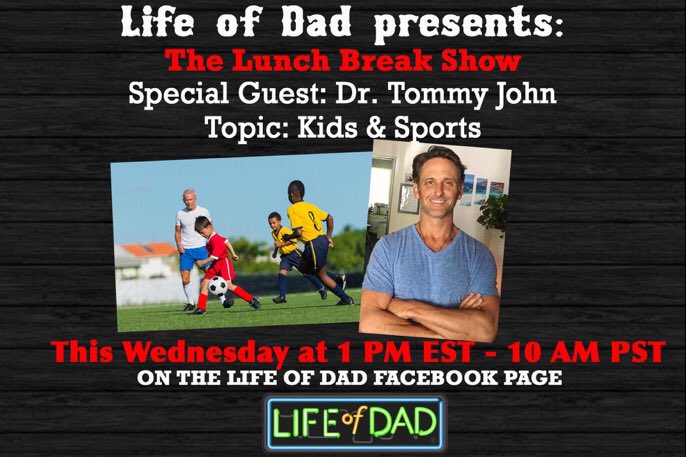 Join @Jon_Finkel and me today at 1 pm EST/ 10 am PST as we bring on @DrTommyJohnDC to talk about #kids and #sports. Have a question for Dr. John? Make sure you join us!
#dontcutmykid #minimizeinjury #maximizeperformance #tommyjohnsolution @LifeofDadShow