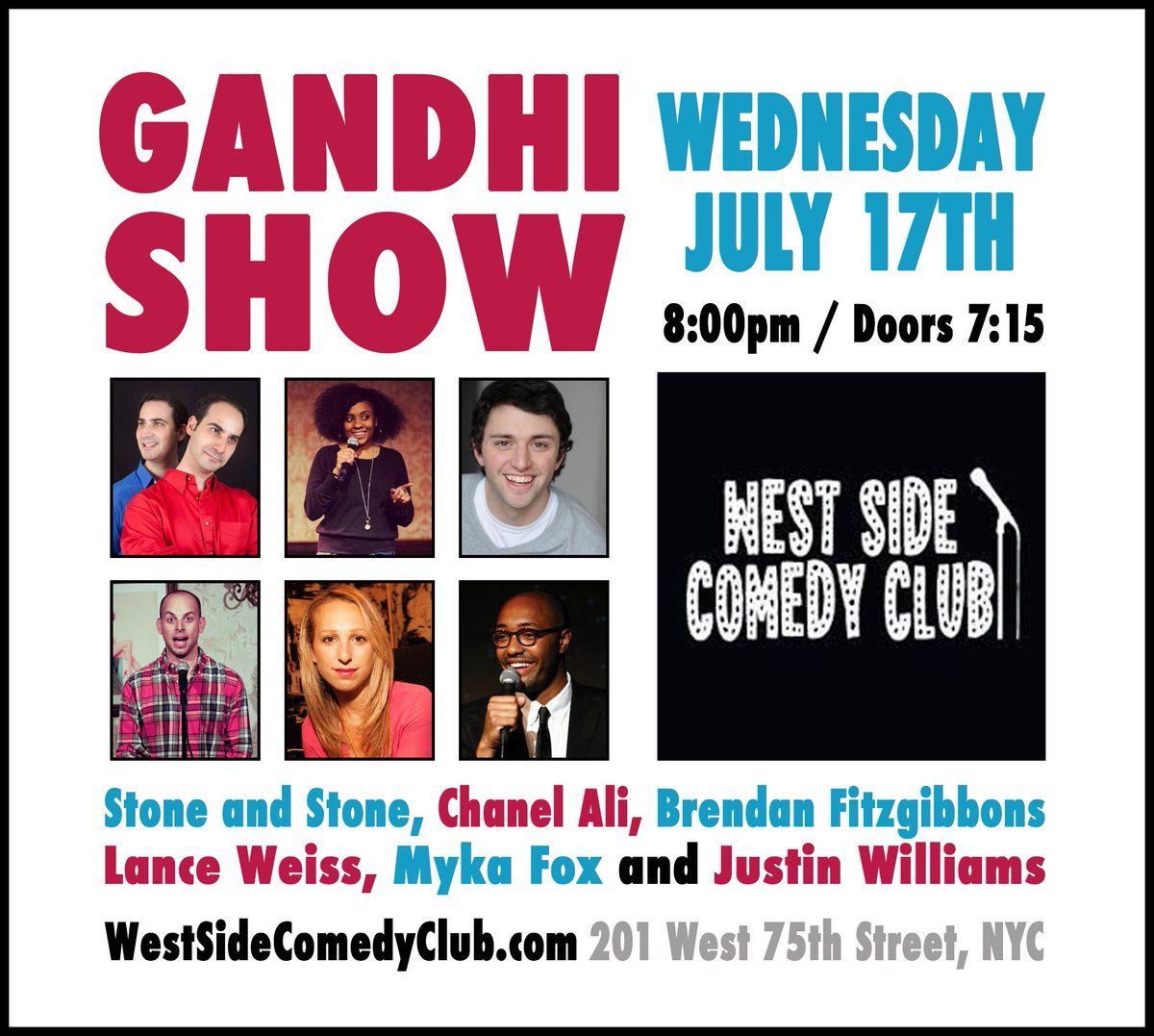 TONIGHT @ 8:00pm! @WESTSIDECCNYC with @Brendan_Fitz @PartyWithLance @MykaFox @Justinwcomedy @chanel__ali @stoneandstone 

TICKETS! - westsidecomedyclub.com/shows/103778

#comedy #nyc #thingstodoinnyc #standupcomedy #UWS #Manhattan