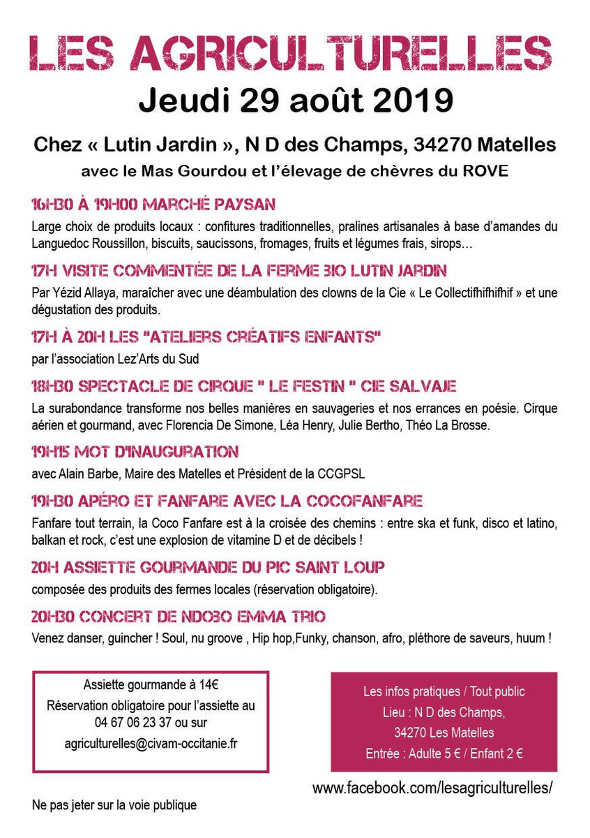Quand ruralité rime avec festivités --> les AGRIculturelles, jeudi 29 août aux Matelles. Au programme : concerts, spectacles, visite de ferme, repas fermiers, animations, dégustations, marché paysan, vins...