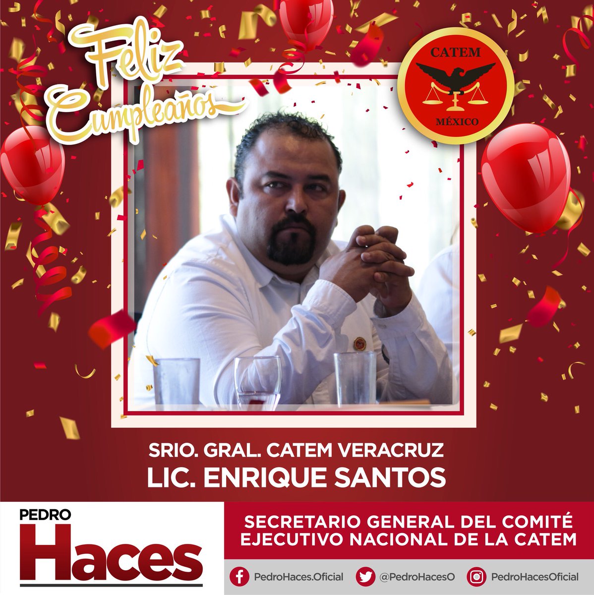 CatemNacional's tweet photo. La gran familia #CATEM le desea muchas felicidades a Enrique Santos, Secretario Estatal de #CATEMVeracruz. ¡Feliz cumpleaños! 🎊🎉 https://t.co/ta8slsoytp
