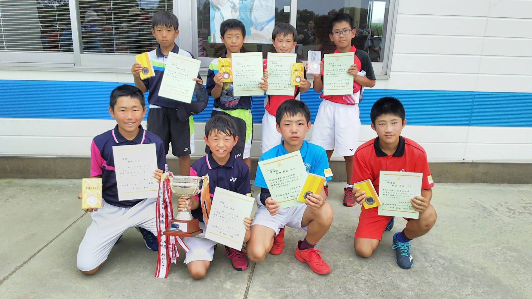 茨城県ソフトテニス連盟 第１５回茨城近県小学生ソフトテニス大会 高学年男子 第１位 園田 暖人 原田 蒼空 鴻巣ﾊﾟﾝｼﾞｰ 埼玉 北坂戸 埼玉 第２位 原田 裕太 齋藤 大貴 西スポjr 埼玉 杉戸 埼玉 第３位 樋口 大翔 馬場 悠吾 桜町 東京 池尻
