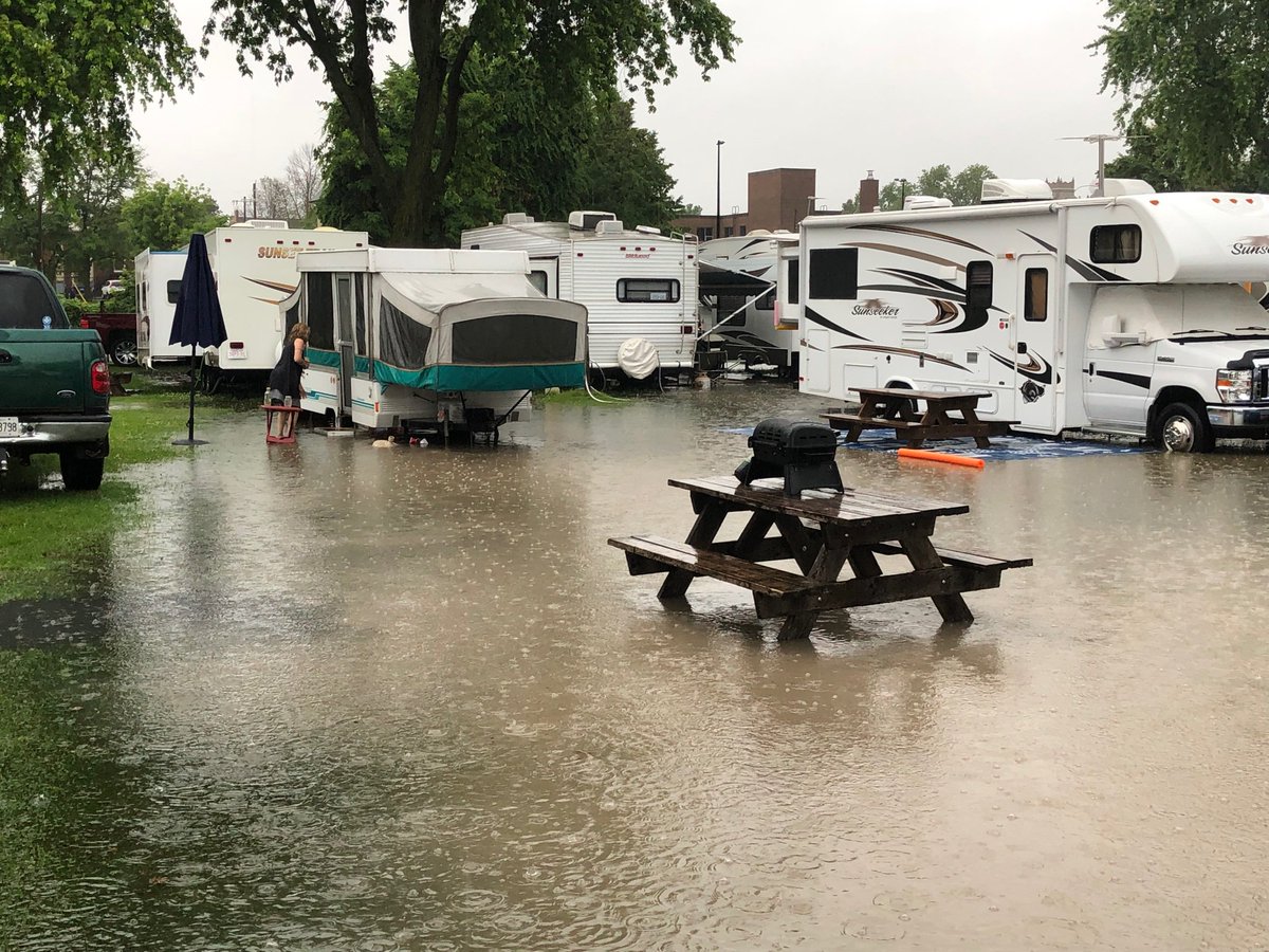 NT_pfisher's tweet image. A few areas of flooding in Cobourg. One street was closed and a few campers surrounded by water in Victoria Park Campground