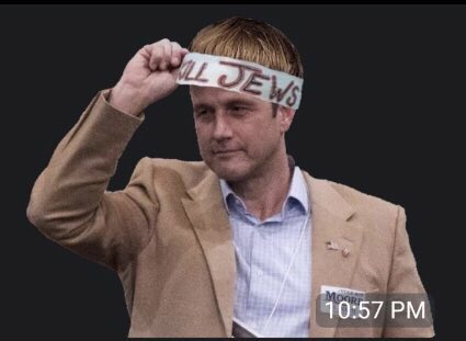 (the image is one they use a lot - it’s nehlen with mass murderer dylann roof’s bowl cut added on. the headband says “kill jews” - the bowl cut replaces the MAGA hat he is wearing in the original photo, taken at a republican party event with roy moore)