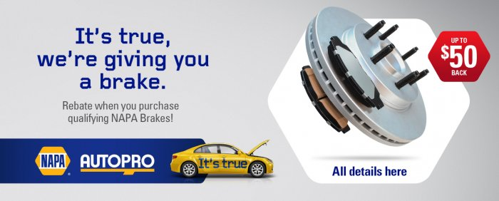 autoingram's tweet photo. Receive a rebate of up to $50 payable in the form of a VISA® prepaid card when you purchase and have installed qualifying Adaptive One®, NAPA Ultra Premium™, NAPA QE Brake™ or NAPA Premium™ brake parts.

⬇️
https://t.co/fTt678omfw https://t.co/2pLjHMh6mX