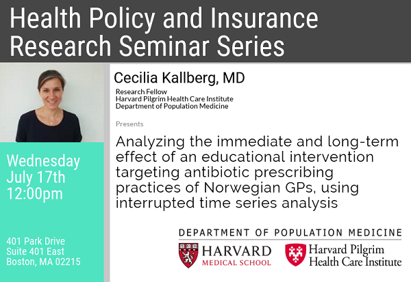 DeptPopMed's tweet image. Please join us today at noon as Cecelia Kallberg presents the next @HealthPolicyDPM Research Seminar!

bit.ly/2p65yMa

#antibiotics #interruptedtimeseries