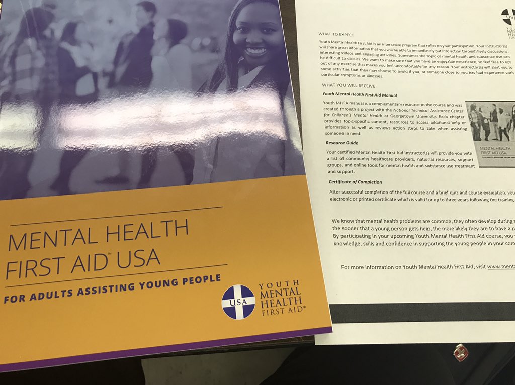 Learning about Mental Health First Aid. Excited to learn and provide support for Ss. #LearningNeverStops.