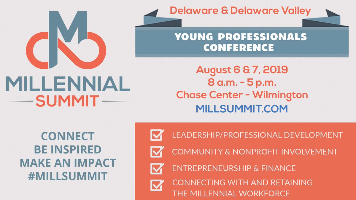On August 6-7, 2019, more than 1,000 attendees from dozens of local and national organizations are expected to convene at the Chase Center in Wilmington for the third annual Millennial Summit... bit.ly/2LpSAXc #netde #millsummit