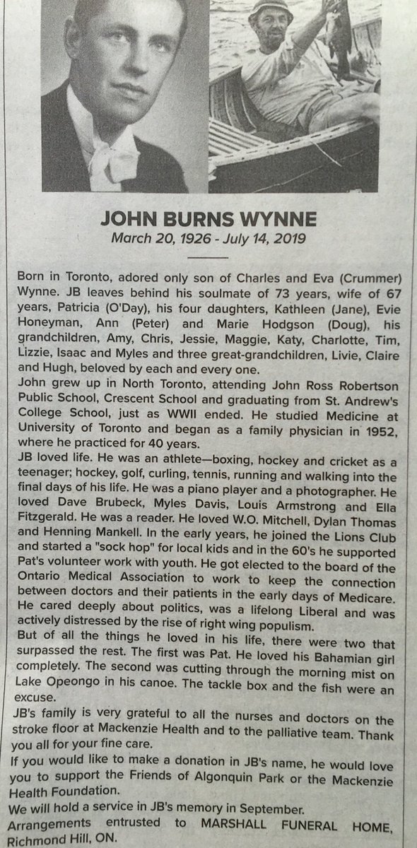 deirdrepike's tweet photo. So sad to hear of your dad’s death .@Kathleen_Wynne. Sounds like he was a gem and provided a life full of inspiration for you and your sisters. Love and prayers as you celebrate his living with good music and a few canoe crossings. https://t.co/2TbGm1puP5